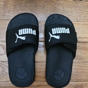 Puma Black Slides with White Branding